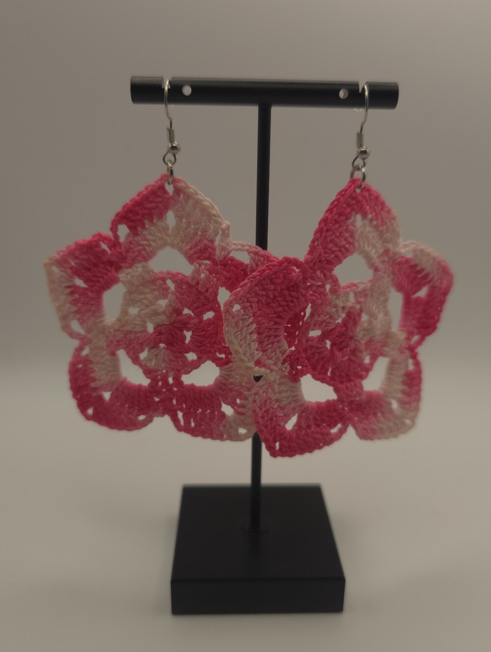 Hand Crafted Pink Gradient Crochet Flower Earrings